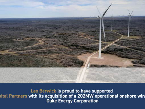 Leo Berwick supports InfraRed Capital Partners with its acquisition of a 202MW operational onshore wind farm from Duke Energy Corporation